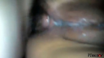 Close Up View Of A Sexy Brown Woman Getting Creampied On Her Bed