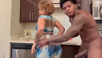 Kitchen Action With An Ebony Teen And A Big Cock